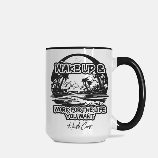 Wake Up & Work Large 15oz. Black & White Mug