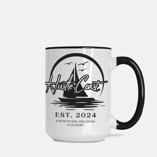 Hustle Coast Est. 2024 Sailboat Large 15oz. Black & White Mug